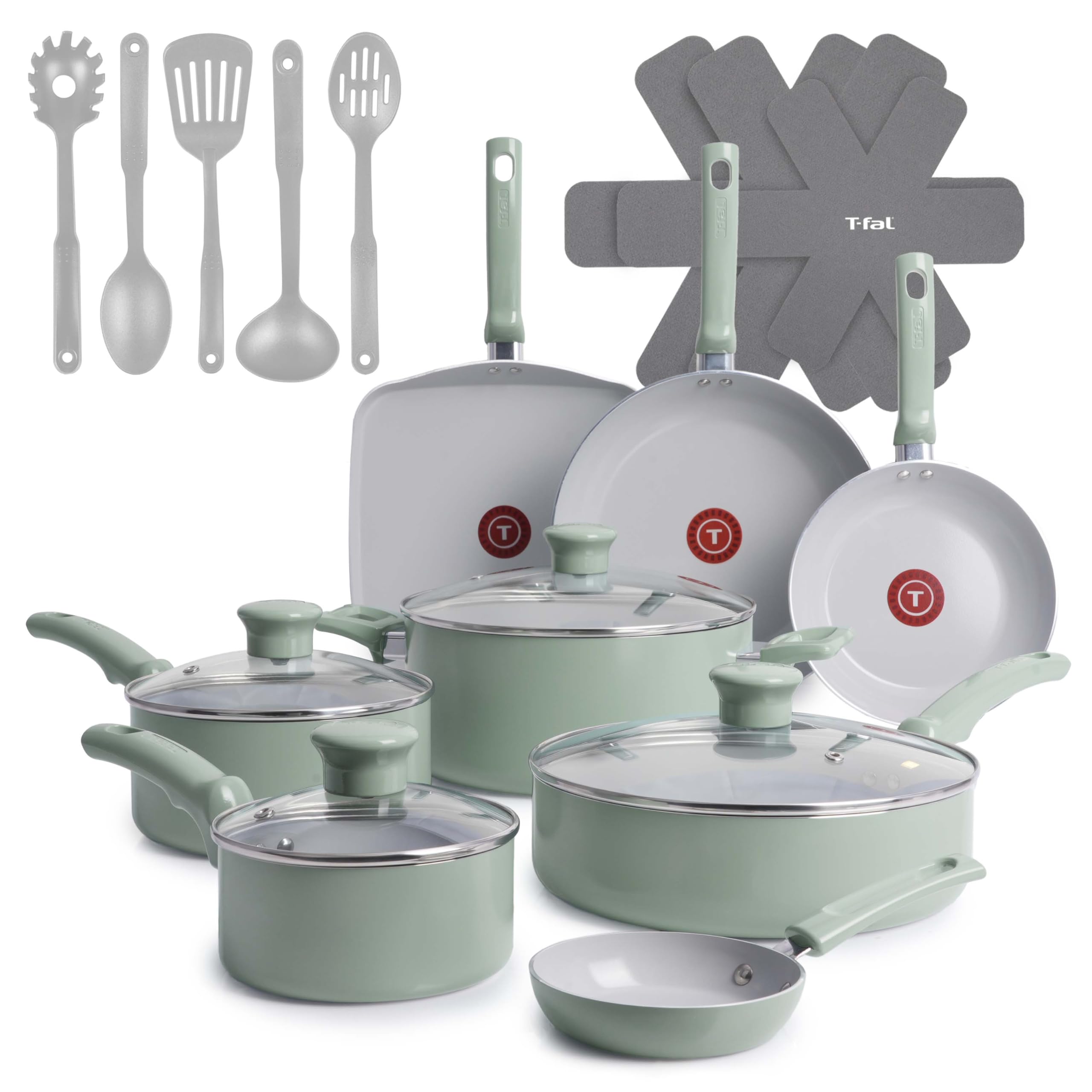 t-fal-refresh-20-piece-ceramic-nonstick-cookware-set-mint-green image 1