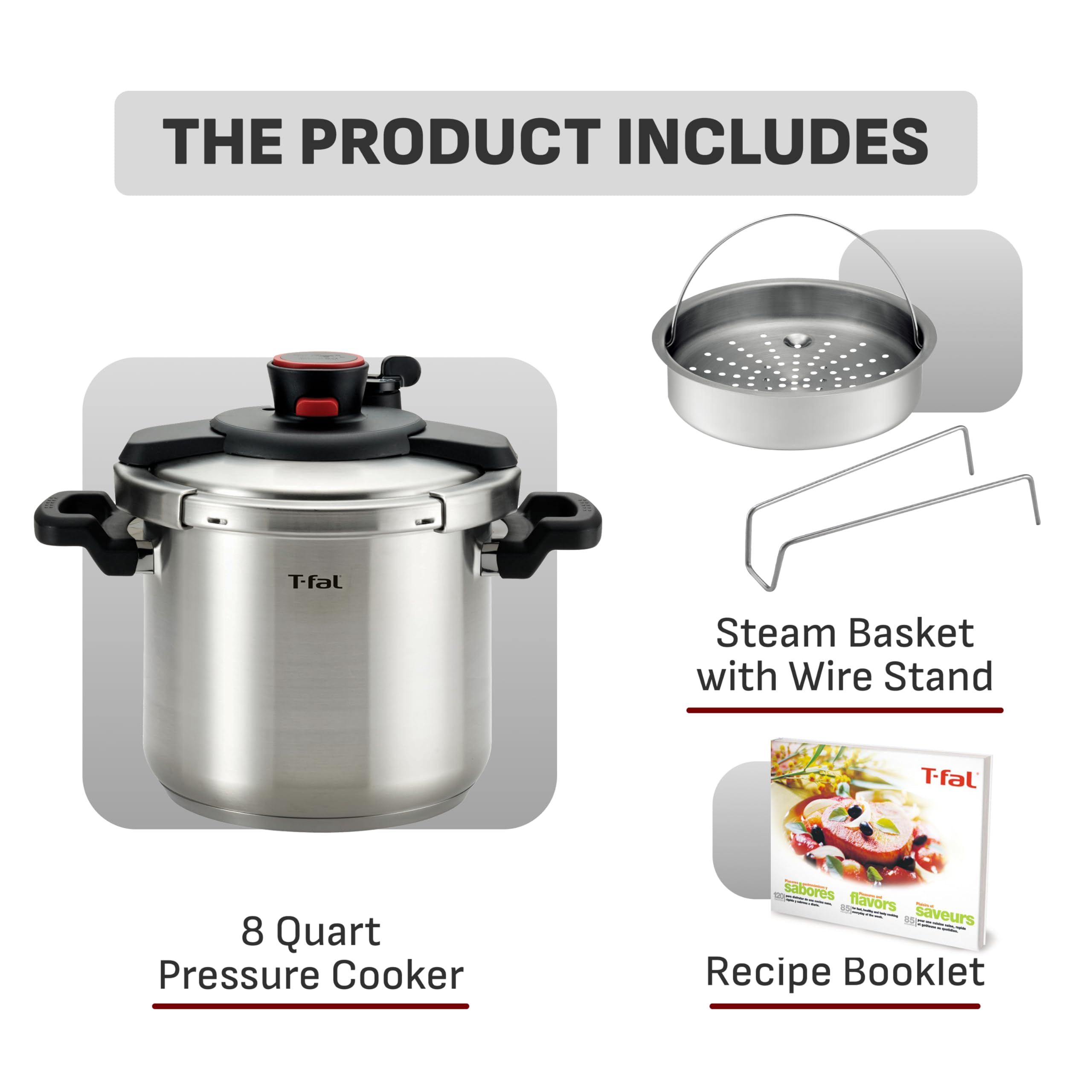 t-fal-clipso-8-quart-stainless-steel-pressure-cooker-with-steam-basket-silver image 2