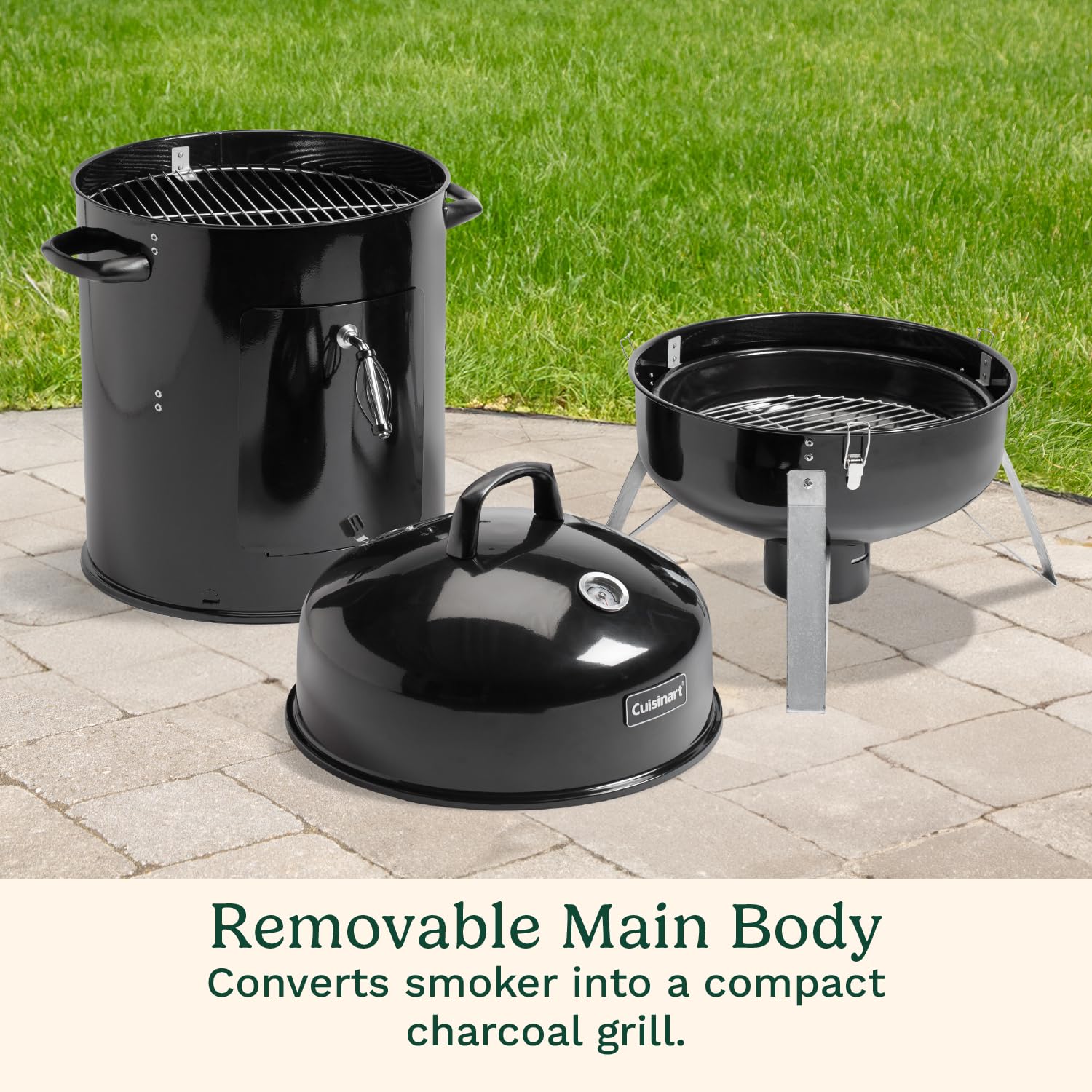 cuisinart-18-inch-vertical-charcoal-smoker-with-thermometer-and-water-bowl image 3