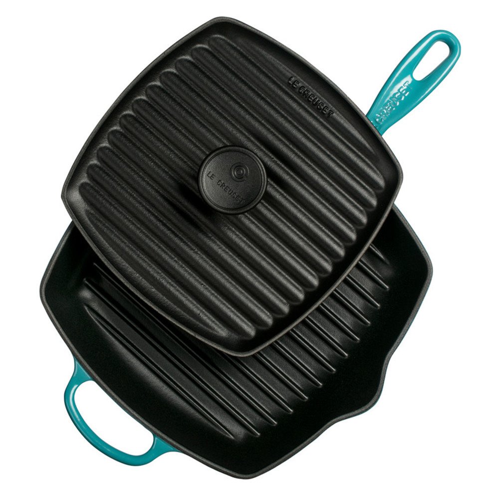 le-creuset-cast-iron-panini-press-and-signature-square-skillet-grill-set-10-25-i image 1