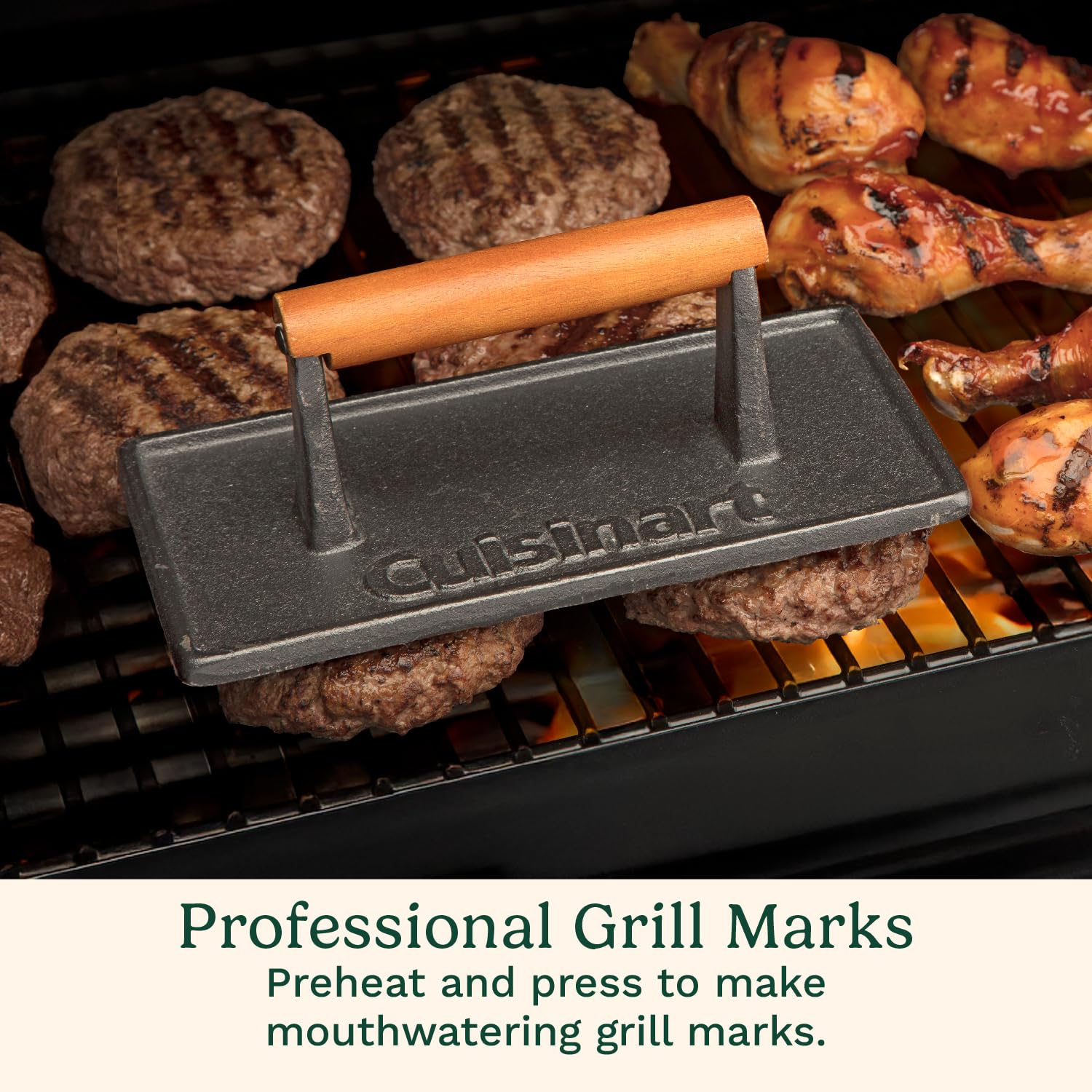 cuisinart-cast-iron-grill-press-with-wooden-handle-nonstick-rectangle-press-for- image 4