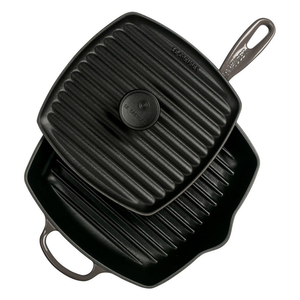 le-creuset-cast-iron-panini-press-square-skillet-grill-set-10-25-oyster image 1