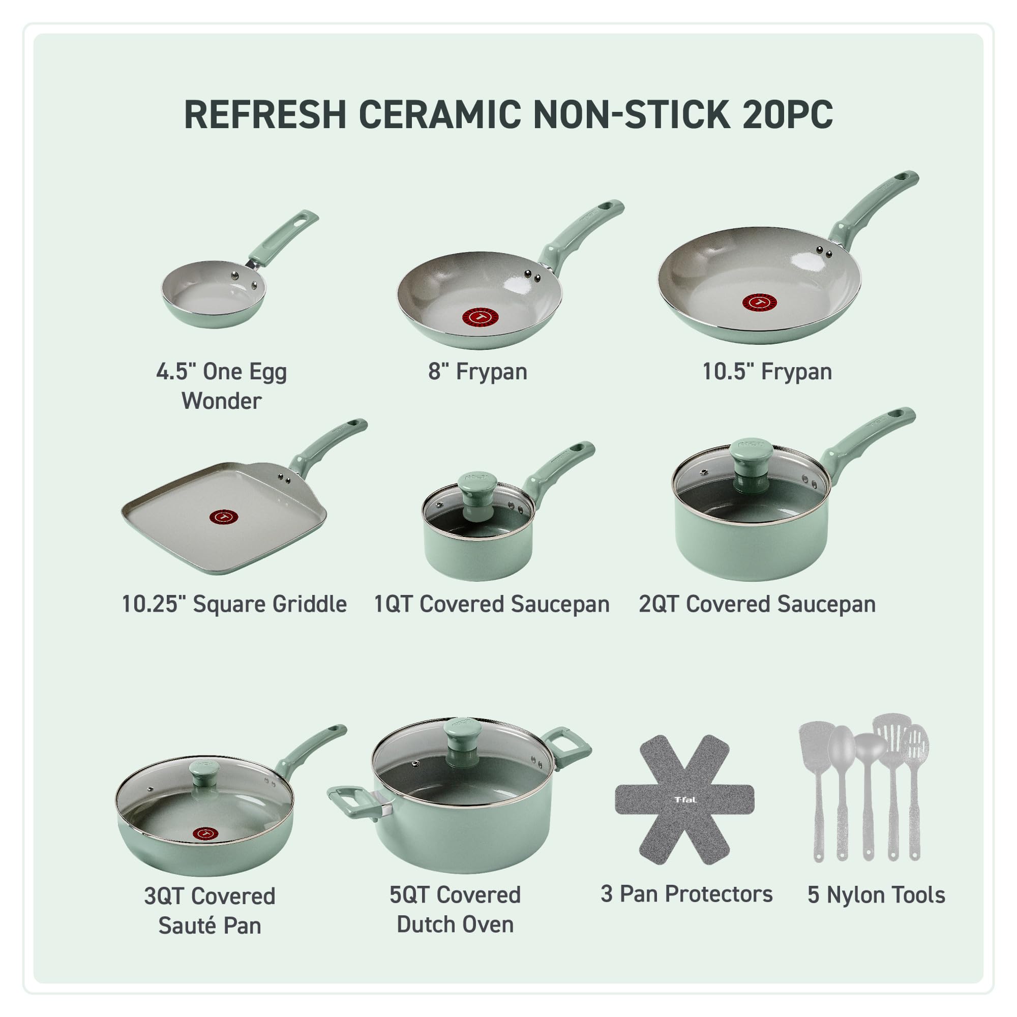 t-fal-refresh-20-piece-ceramic-nonstick-cookware-set-mint-green image 2
