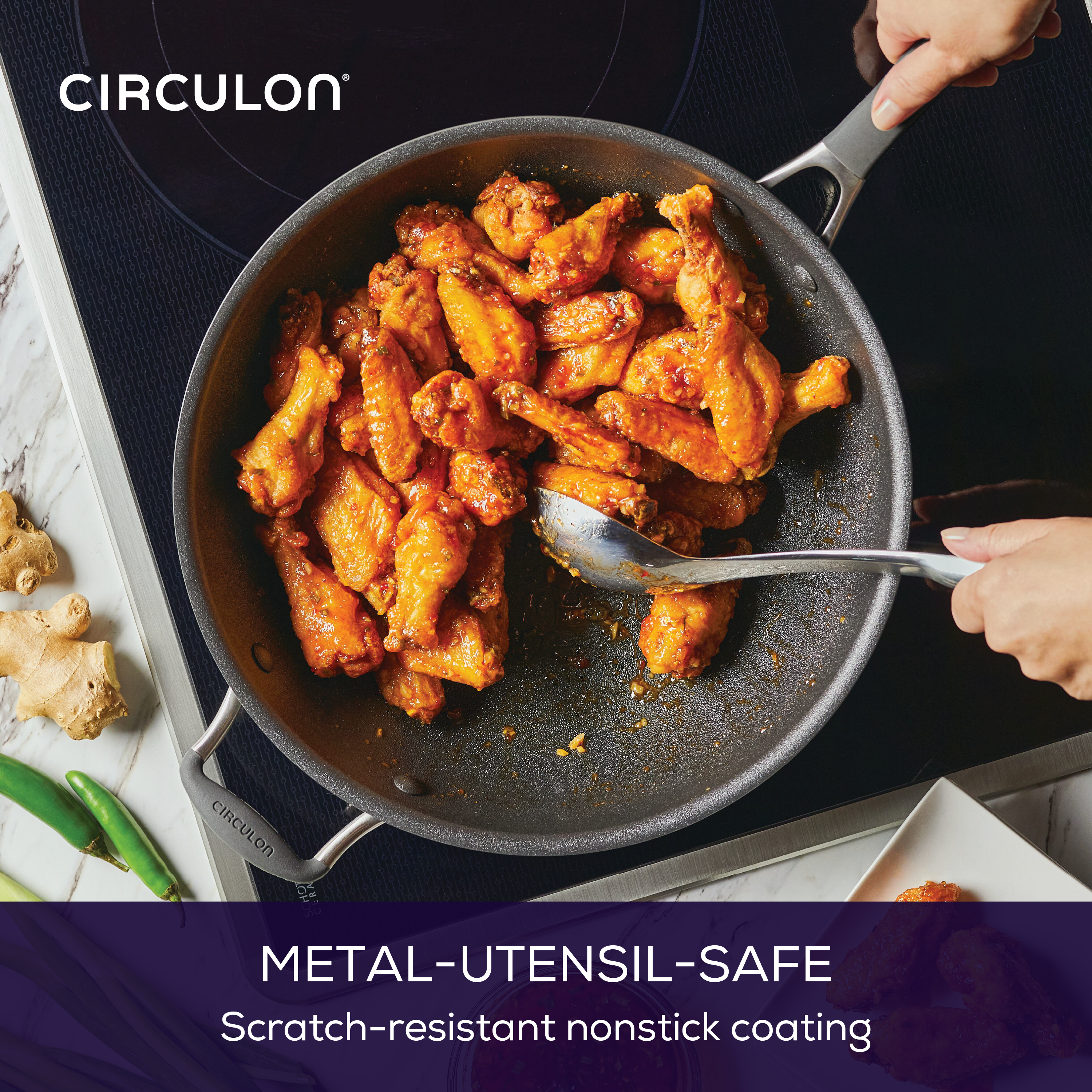 circulon-a1-scratchdefense-13-inch-nonstick-stir-fry-pan-with-helper-handle image 4