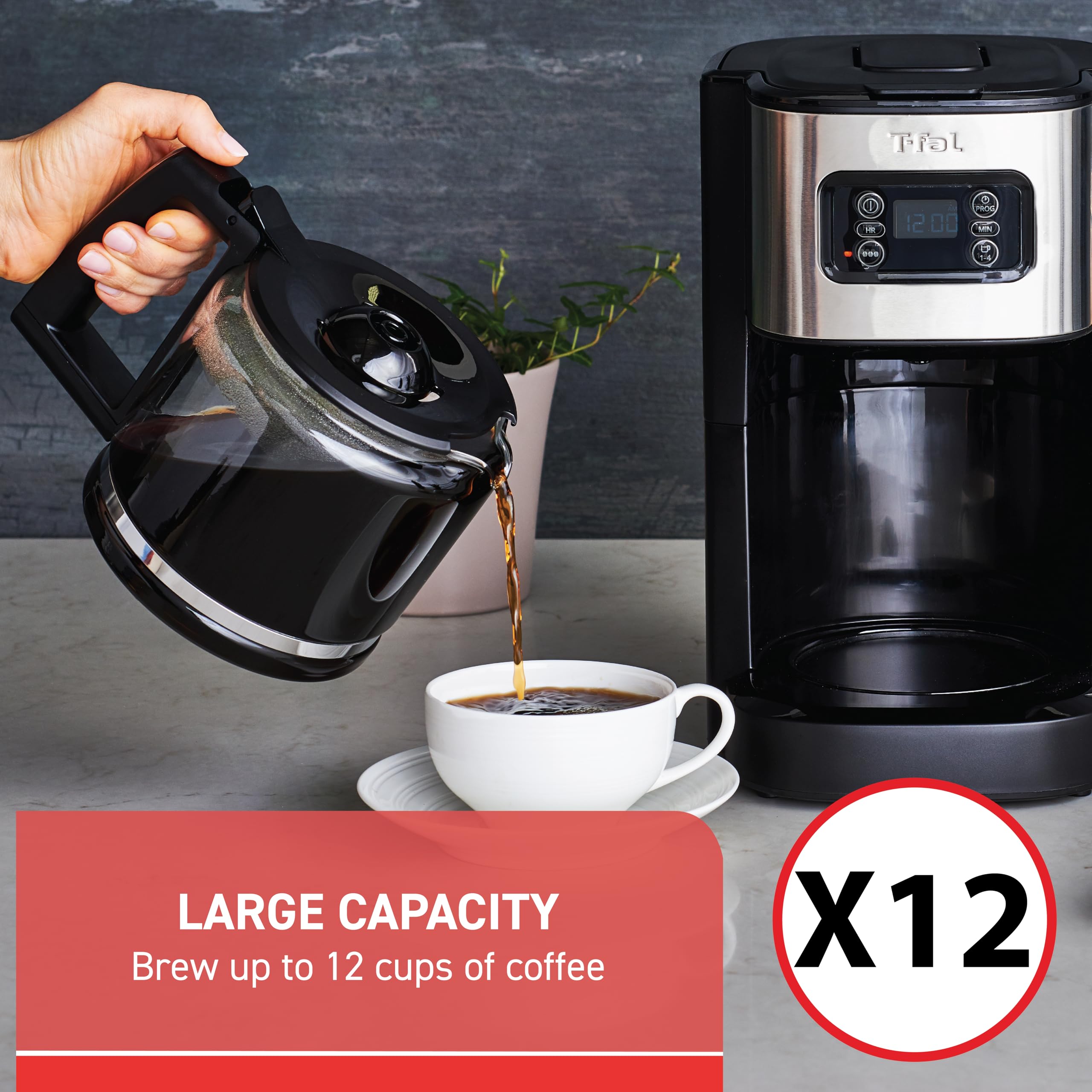 t-fal-element-12-cup-programmable-drip-coffee-maker-with-glass-carafe-black image 3