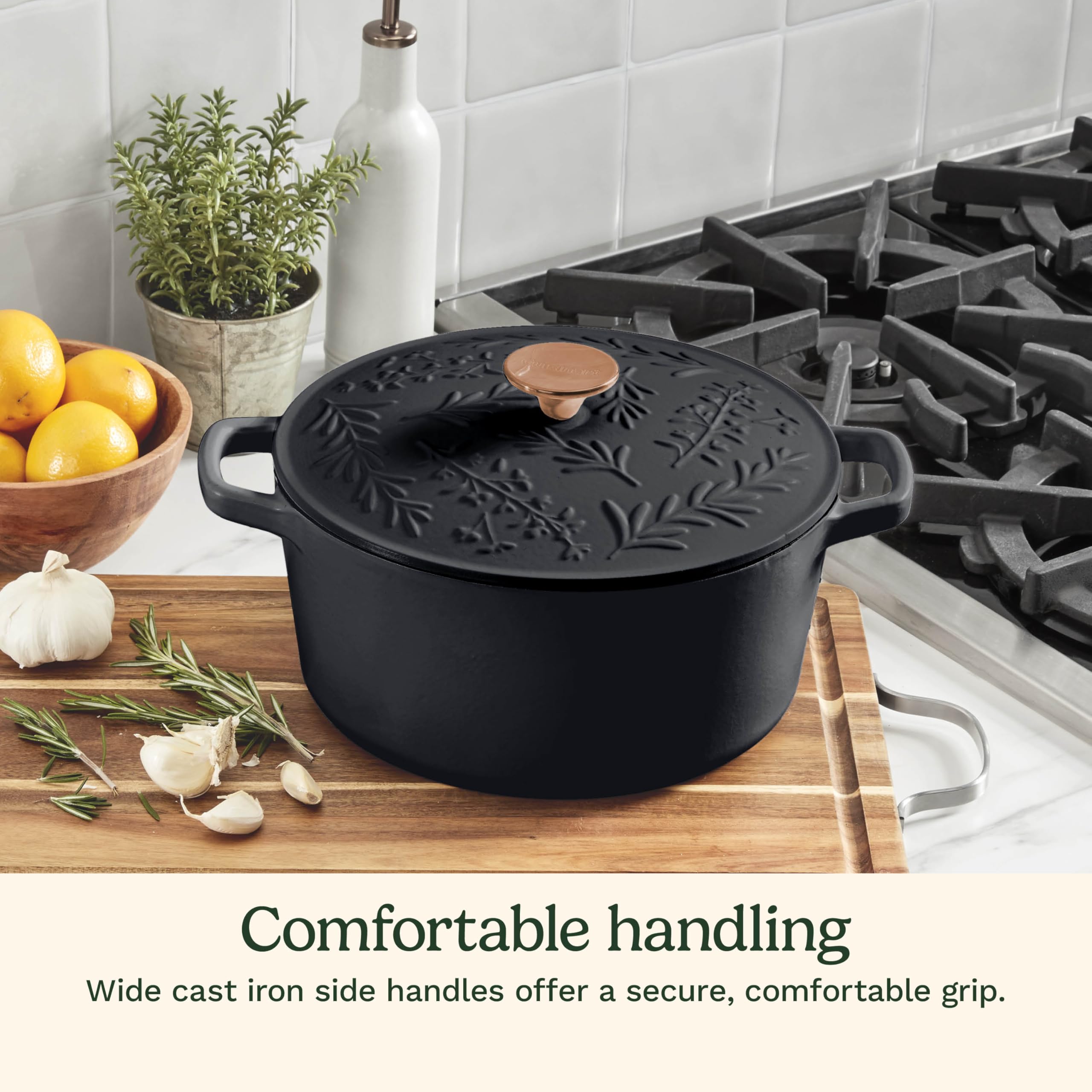 cuisinart-earth-essence-5-qt-cast-iron-casserole-with-cover-rosemary-thyme-ci650 image 5