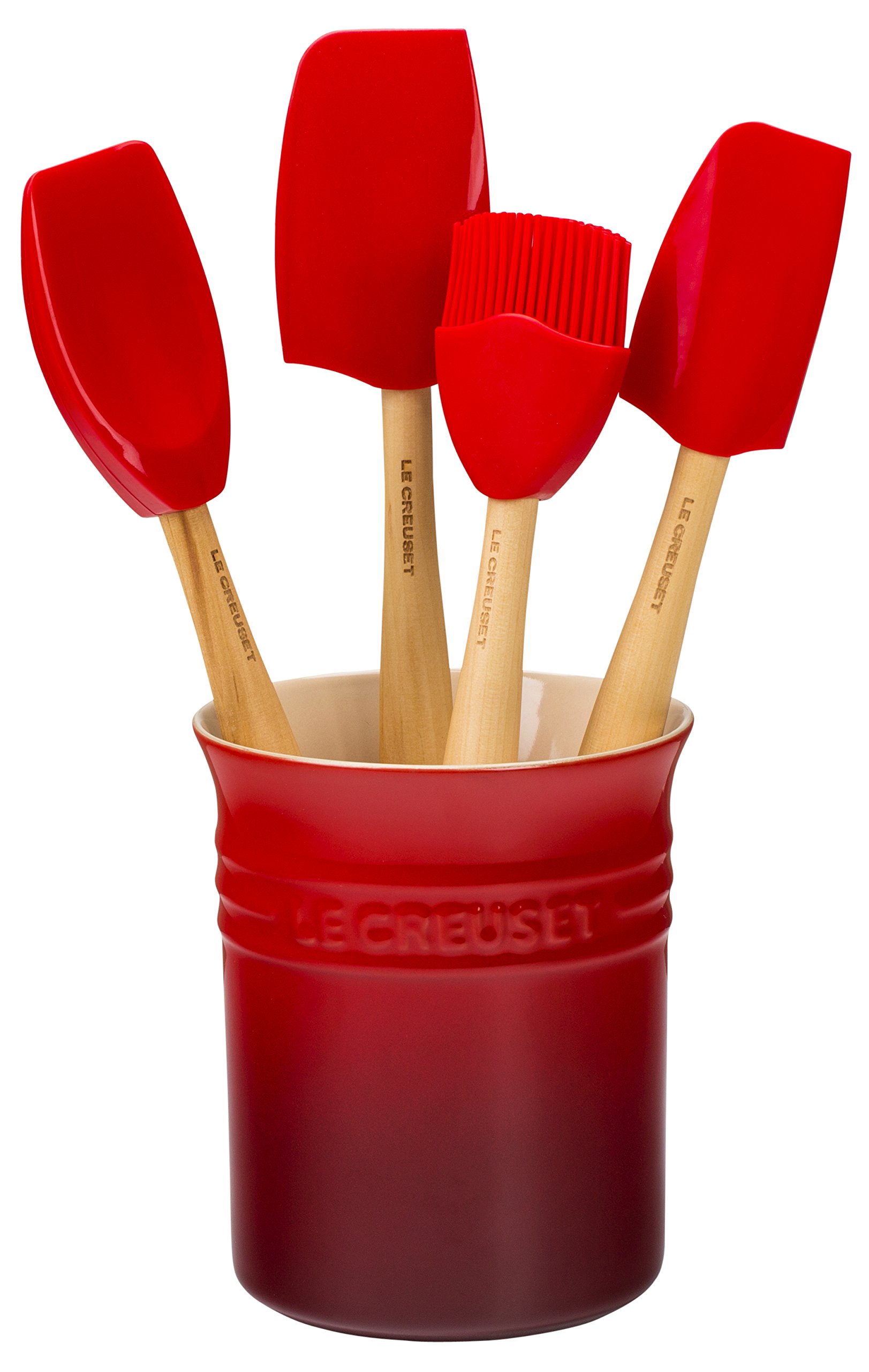 le-creuset-silicone-craft-series-5-piece-utensil-set-with-stoneware-crock-white image 8