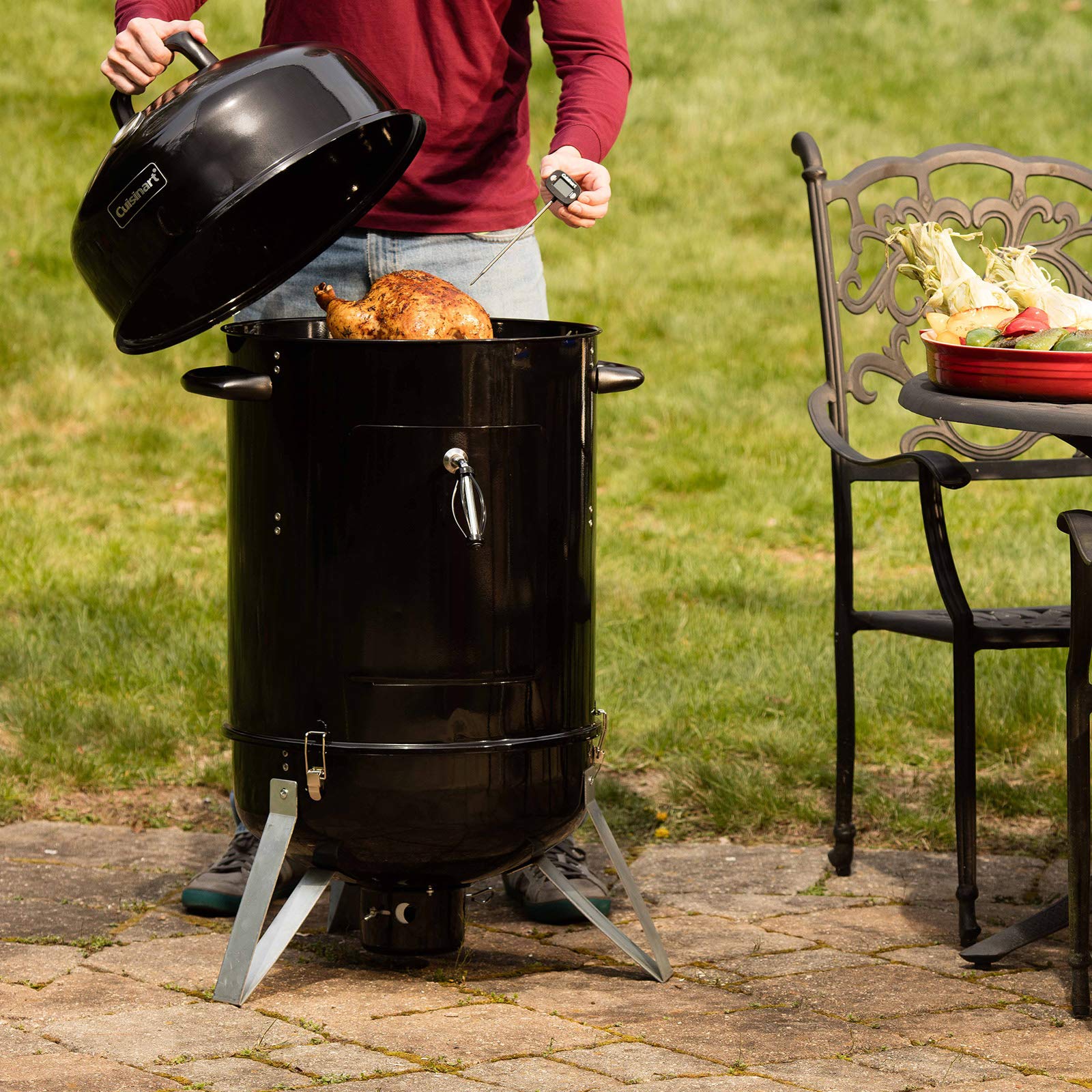 cuisinart-18-inch-vertical-charcoal-smoker-with-thermometer-and-water-bowl image 6