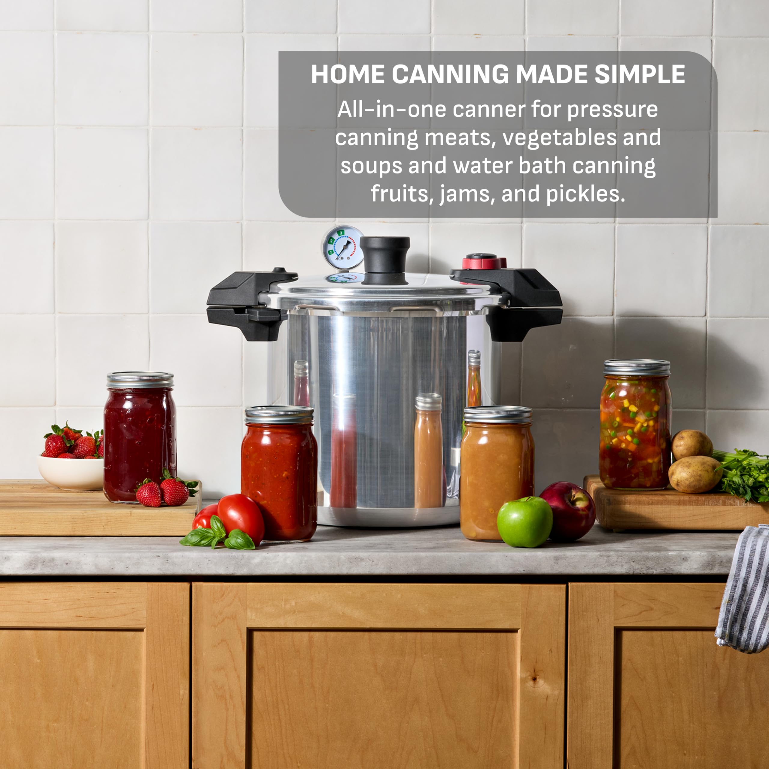 t-fal-22-quart-aluminum-pressure-canner-with-racks-canning-guide-silver image 3