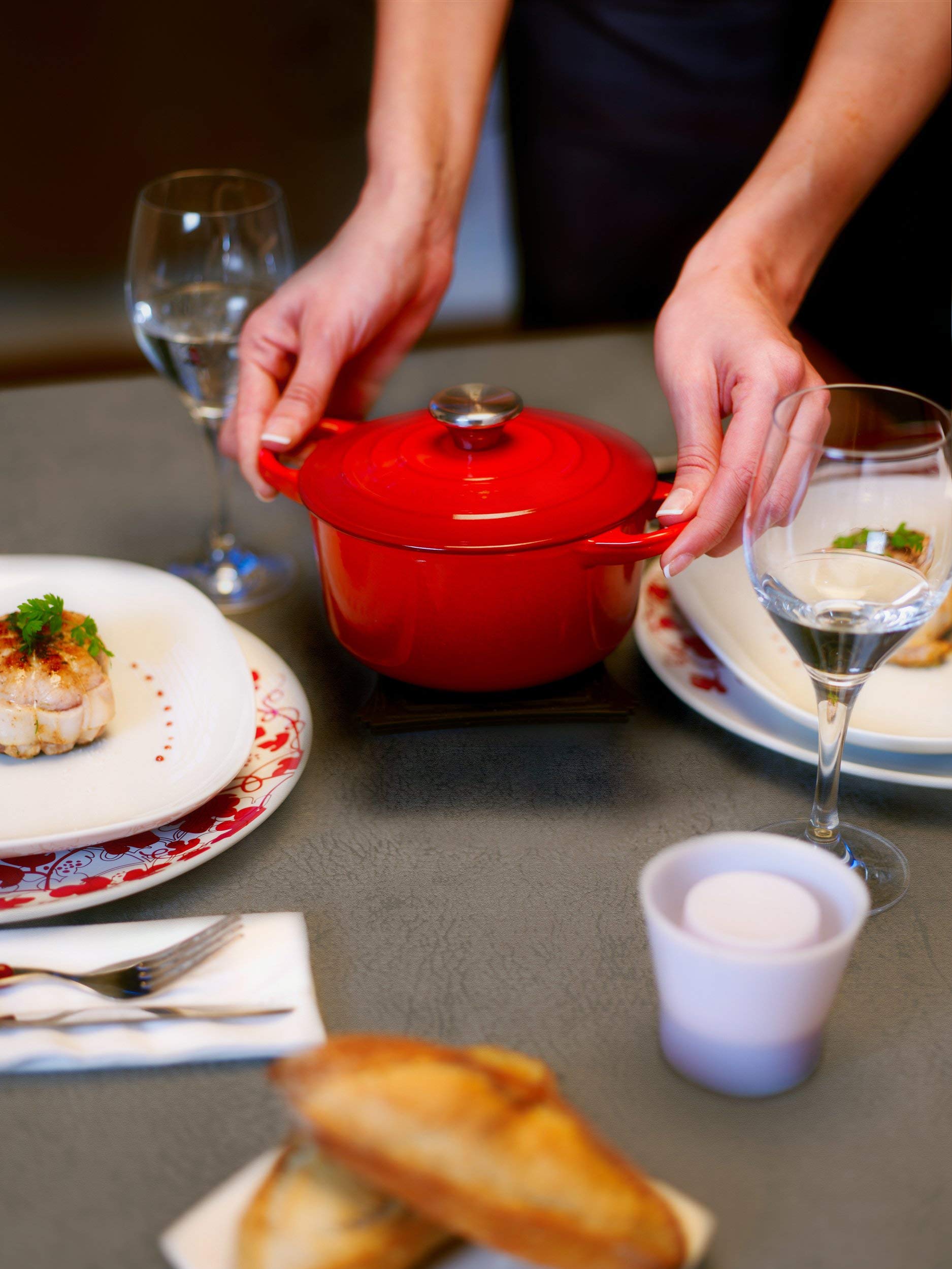 le-creuset-enameled-cast-iron-mini-cocotte-with-lid-1-3-qt-cerise image 2