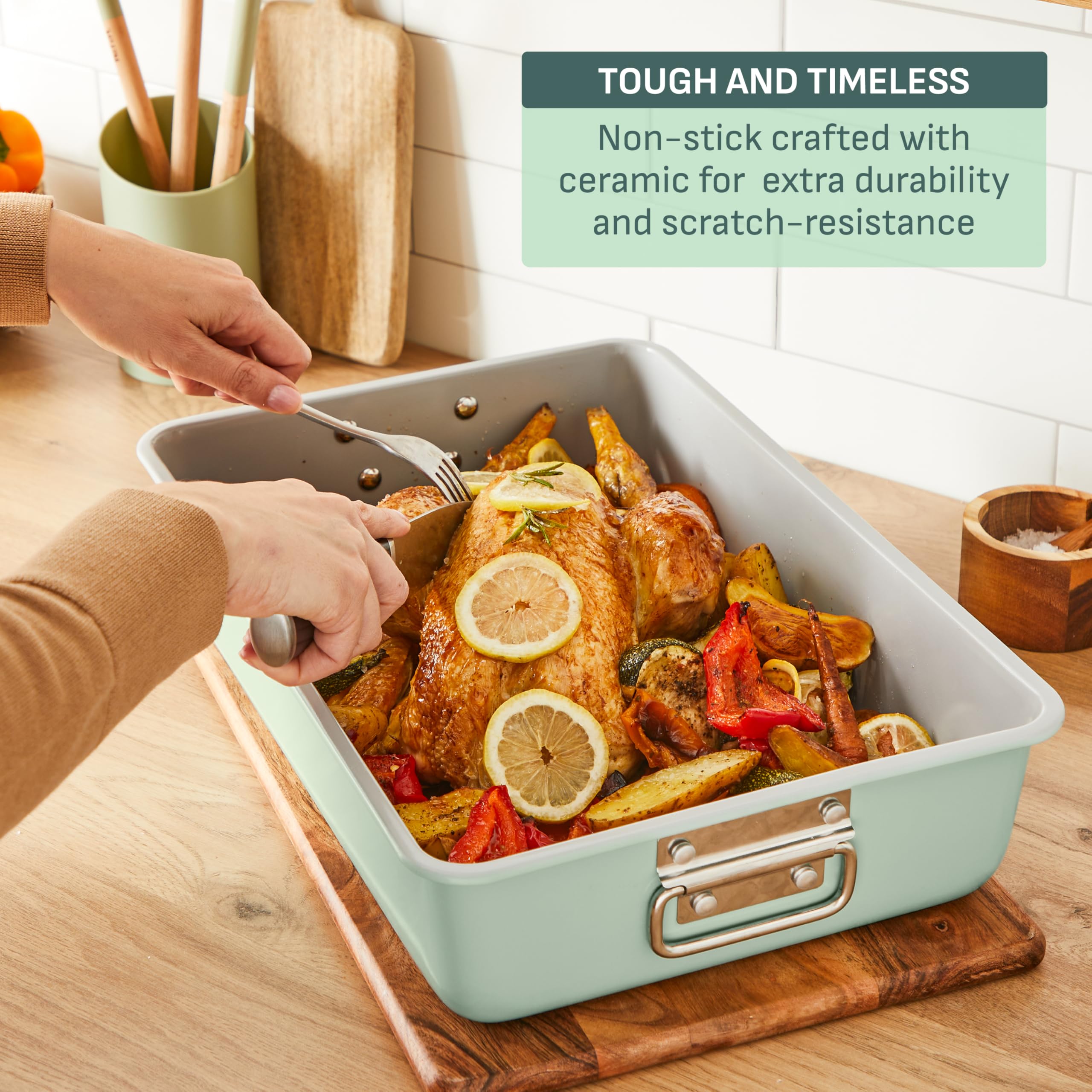 t-fal-refresh-ceramic-nonstick-baking-pans-set-5-piece-mint-green image 2