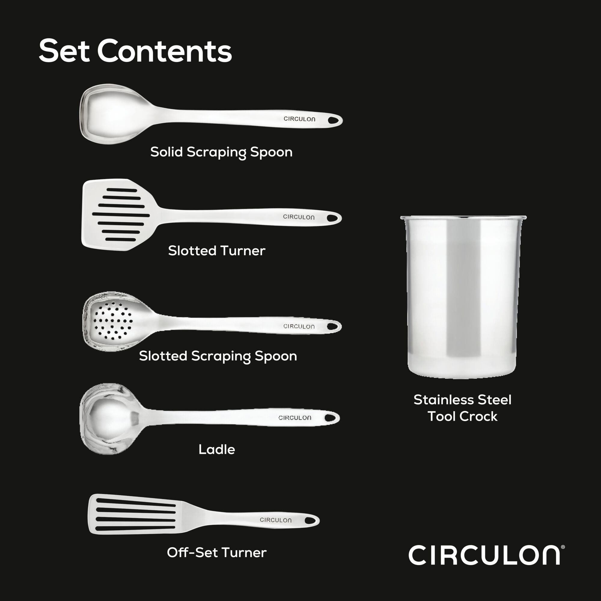 circulon-6-piece-stainless-steel-kitchen-tool-and-crock-set image 2