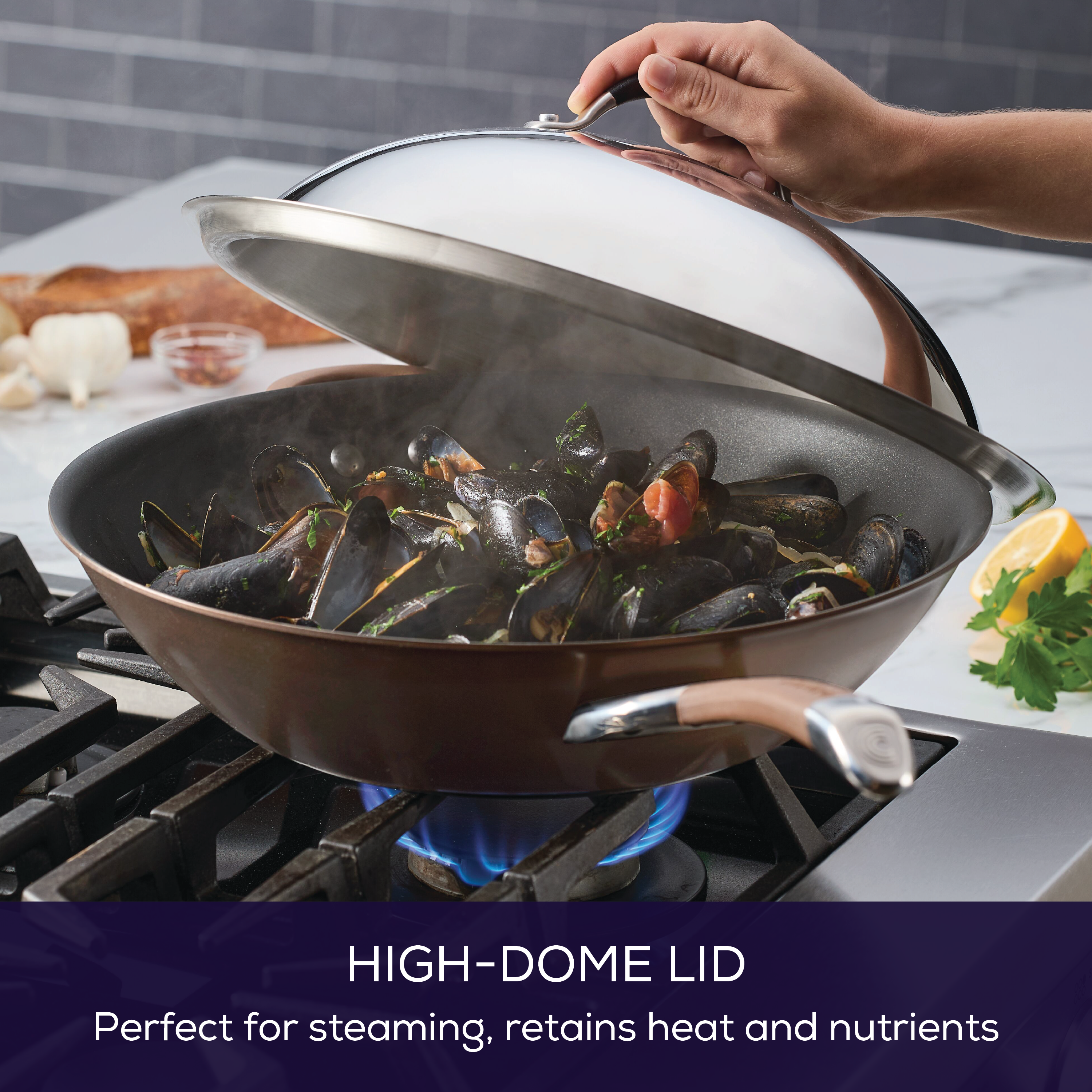 circulon-14-inch-stainless-steel-domed-lid-with-silicone-grip image 5